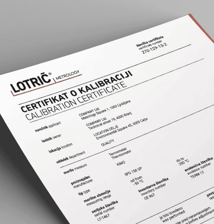 Certifikat o kalibraciji Certifikat o kalibraciji